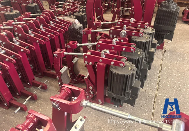 Crane storm brake for gantry cranes displayed before final inspection