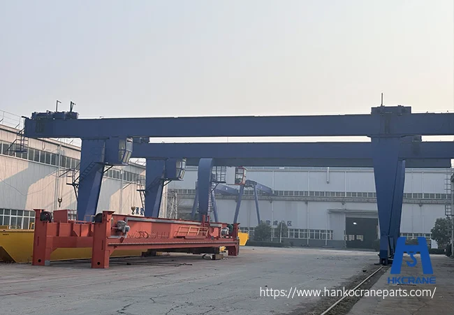 An overhead crane in an industrial factory setting up a daily crane safety checklist inspection
