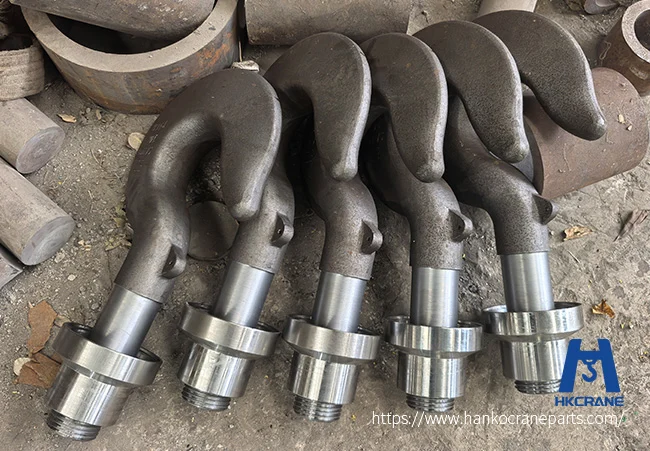 Forged crane hook with polished shank and threaded end, manufactured by a China crane parts supplier for export