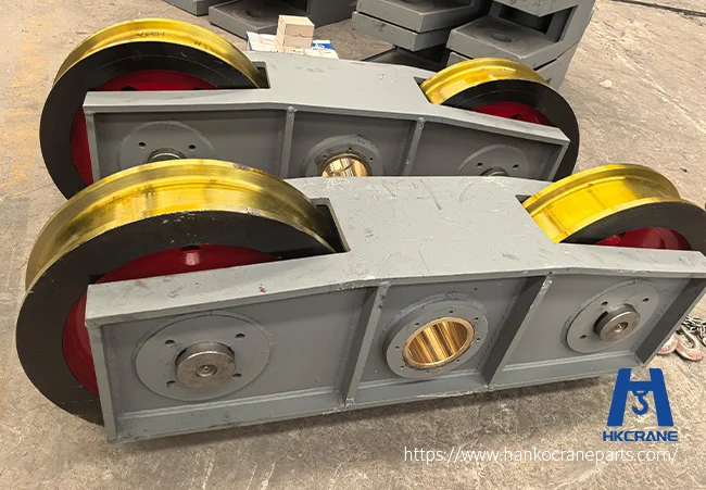 Forged double-flange gantry crane wheel with induction-hardened tread for rail travel mechanism
