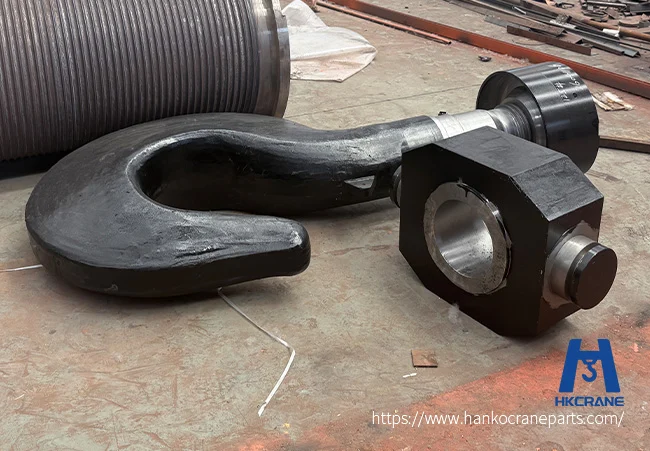 Forged gantry crane hook with shank and nut, proof-load tested before shipment