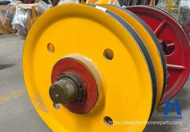 Gantry crane sheave with machined rope groove and sealed roller bearing