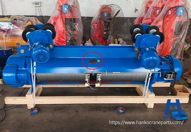 Electric hoist for the load capacity chart series, nameplate showing rated capacity, lifting height, and duty class
