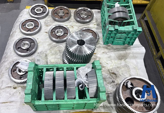 Close-up of hardened gear teeth on a crane gear reducer