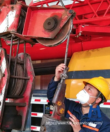Groove gauge checking a crane sheave groove for wear