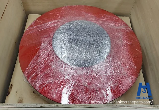 Custom crane sheave wrapped and secured in a wooden case for export